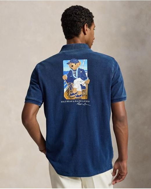 Ralph Lauren Blue Classic Fit Polo Bear Mesh Polo Shirt for men