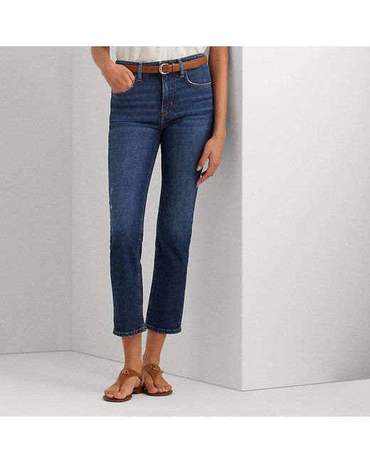 Jeans dritti a vita alta alla caviglia di Lauren by Ralph Lauren in Blue