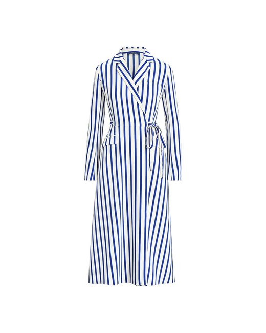 Ralph Lauren Satin Long-sleeve Wrap Dress in Blue | Lyst