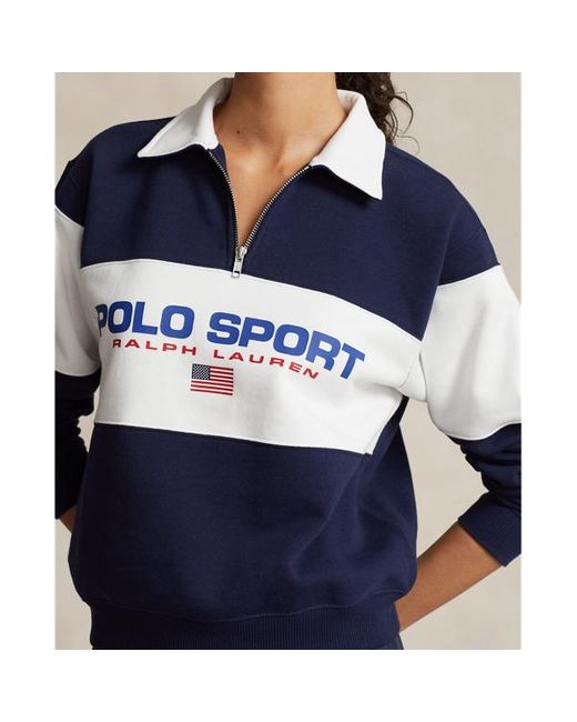 Polo Ralph Lauren Fleece Trui Met Logo En Halflange Rits in het Blue