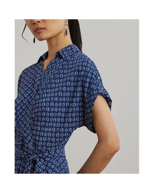 Abito in crêpe con stampa geometrica di Ralph Lauren in Blue