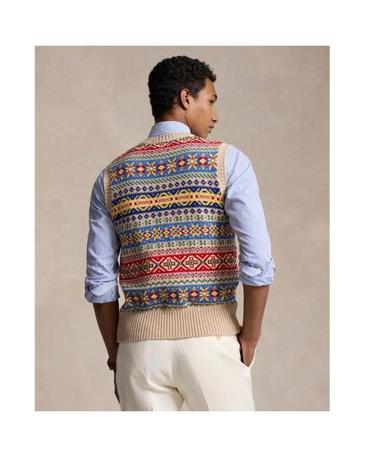 Ralph Lauren Blue Fair Isle Cotton-cashmere Sleeveless Jumper for men