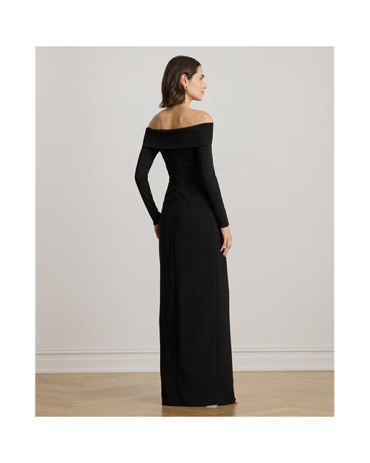 Abito lungo in crêpe a coste di Ralph Lauren in Black