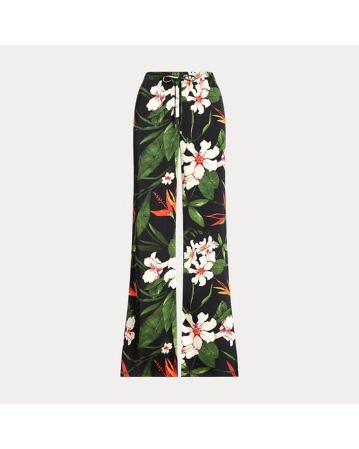 Pantaloni in charmeuse di raso a fiori di Lauren by Ralph Lauren in Green