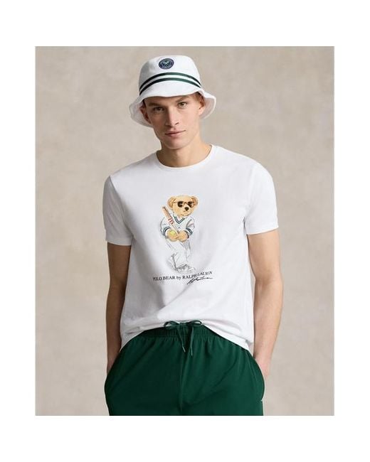 Polo Ralph Lauren White Wimbledon Custom Slim Polo Bear T-shirt for men