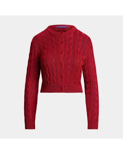 Ralph Lauren Red Cable-Knit Silk Cropped Cardigan