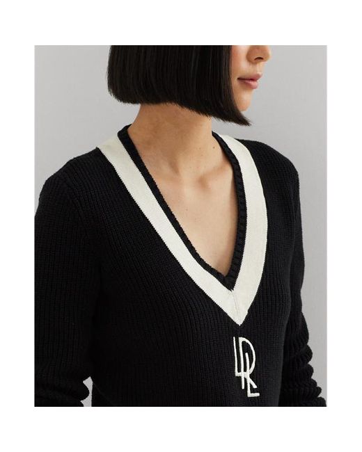 Lauren by Ralph Lauren Black Ralph Lauren Rib-knit Cotton Cricket Sweater