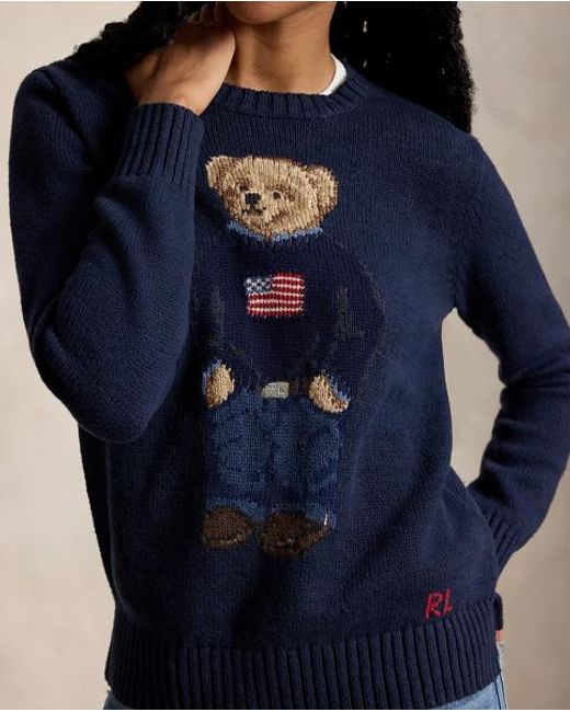 Polo Ralph Lauren Blue Polo Bear Cotton-Linen Jumper