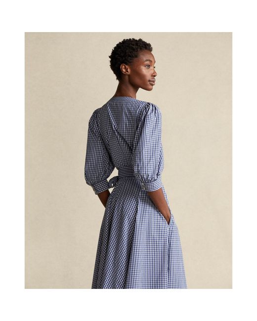 Blue gingham wrap dress hotsell