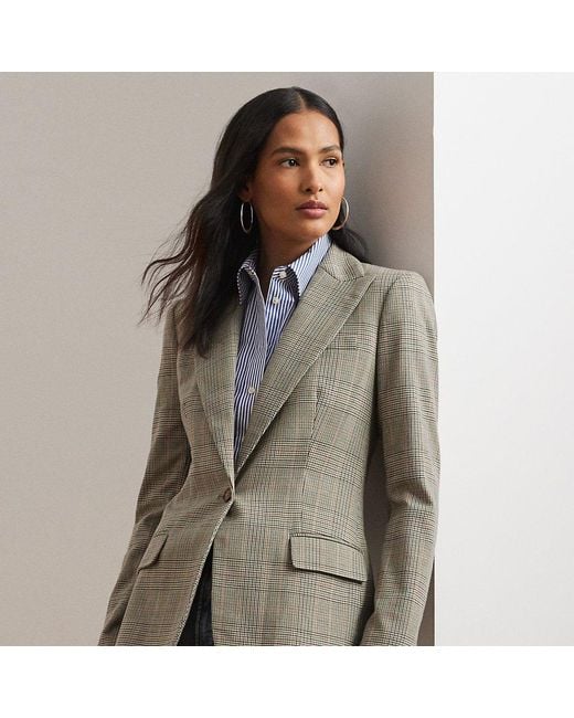 Ralph Lauren Gray Glen Plaid Cotton-Blend Twill Blazer