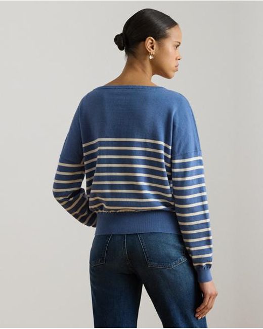 Ralph Lauren Blue Logo Striped Cotton Boatneck Jumper