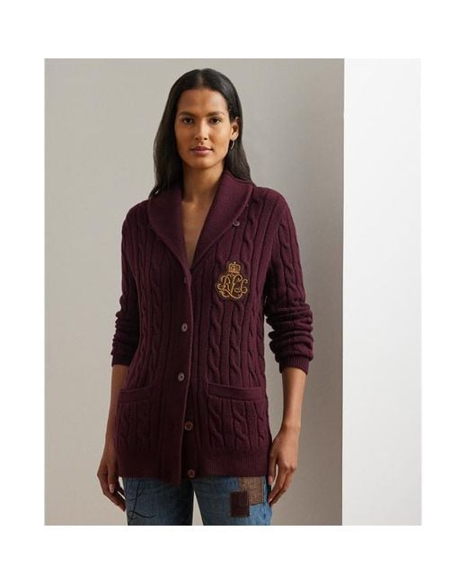 Ralph Lauren Purple Bullion Cable-knit Shawl-collar Cardigan