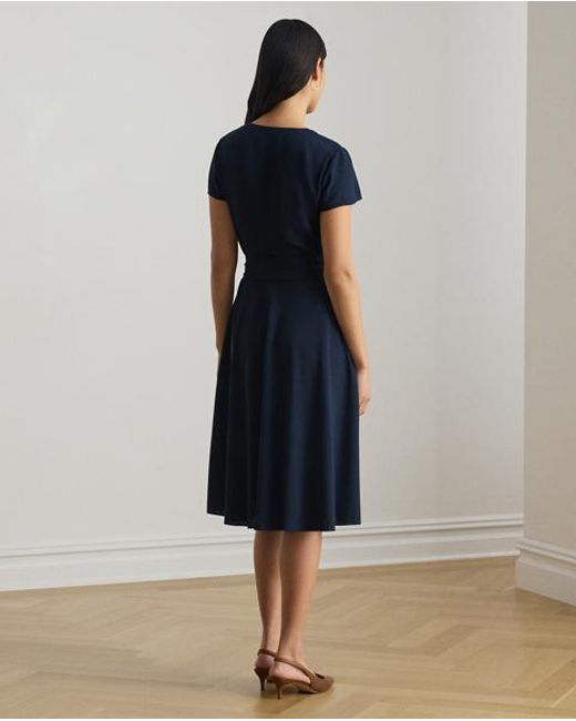 Ralph Lauren Blue Belted Georgette Surplice Dress