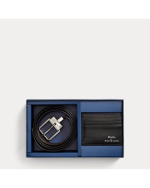Polo Ralph Lauren Blue Leather Belt & Card Case Gift Set for men