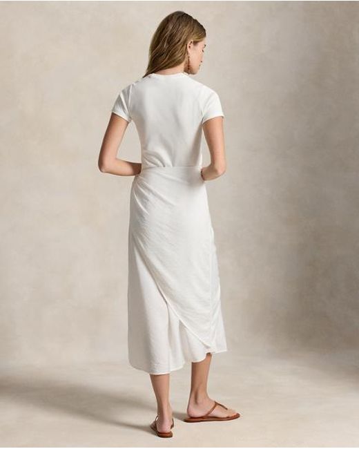 Polo Ralph Lauren White Faux-Wrap Tee Dress