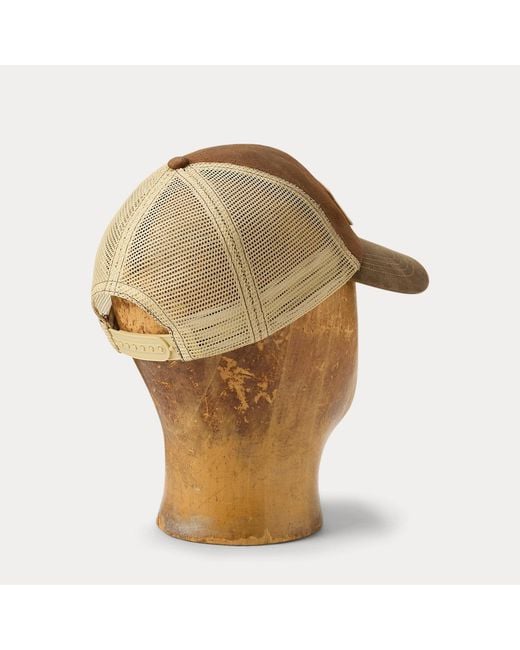 RRL Brown Logo-Patch Suede Trucker Cap for men