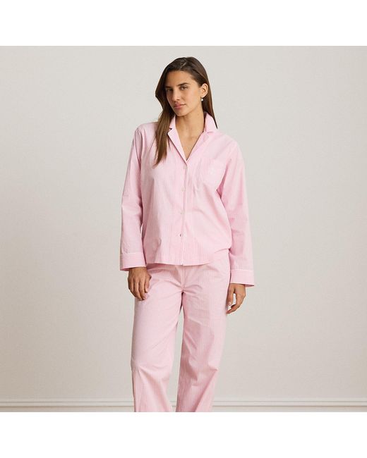 Ralph Lauren Pink Striped Cotton Poplin Sleep Set