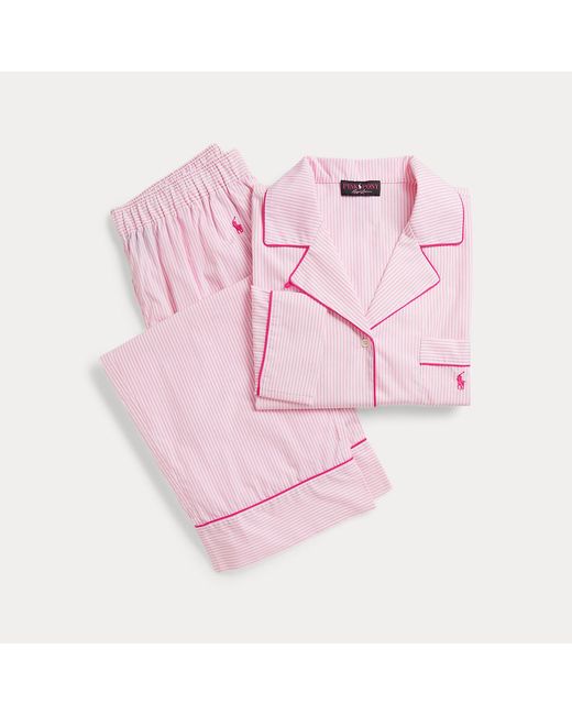 Polo Ralph Lauren Pink Pony Striped Poplin Pyjama Set