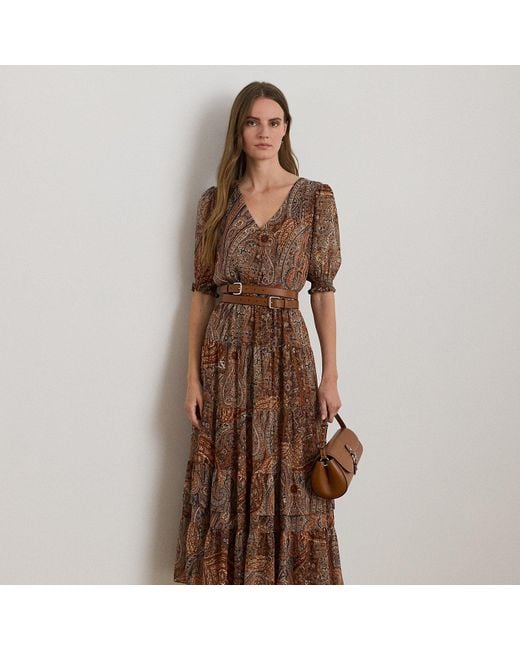 Ralph Lauren Brown Ralph Lauren Paisley Belted Crinkle Georgette Dress