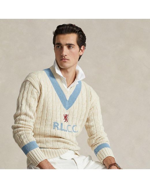 Ralph Lauren White Embroidered Cotton-blend Cricket Jumper for men