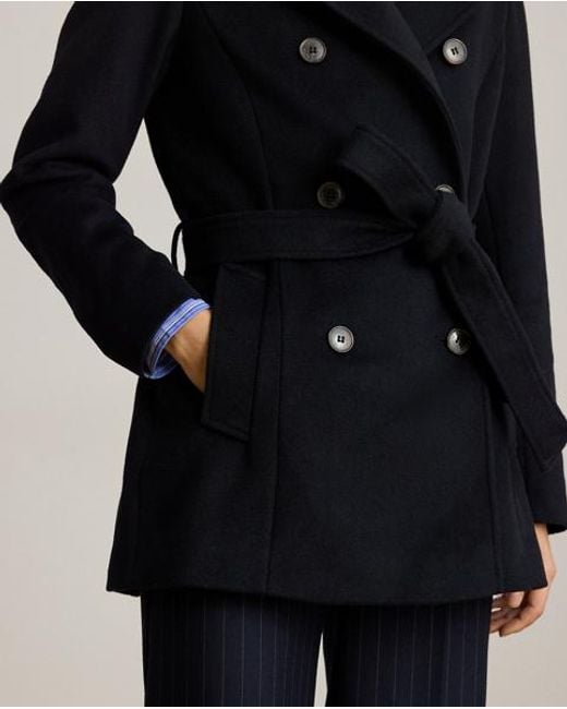 Ralph Lauren Black Zweireihiger Mantel Mit Gürtel