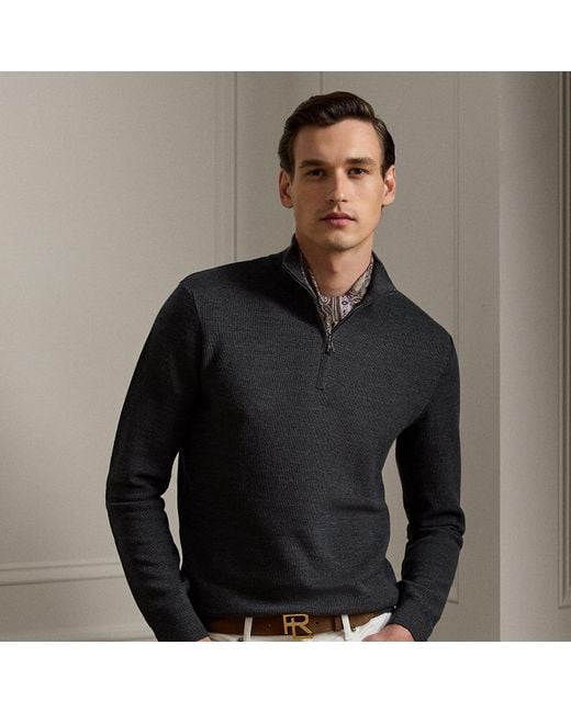Ralph Lauren Black Ralph Lauren Piqué-Knit Wool Quarter-Zip Sweater for men