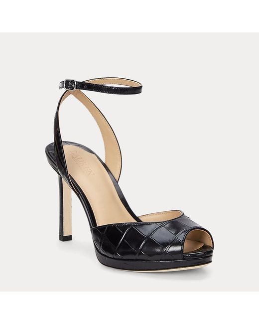 Ralph Lauren Black Ledersandale Kyla Mit Krokodilprägung