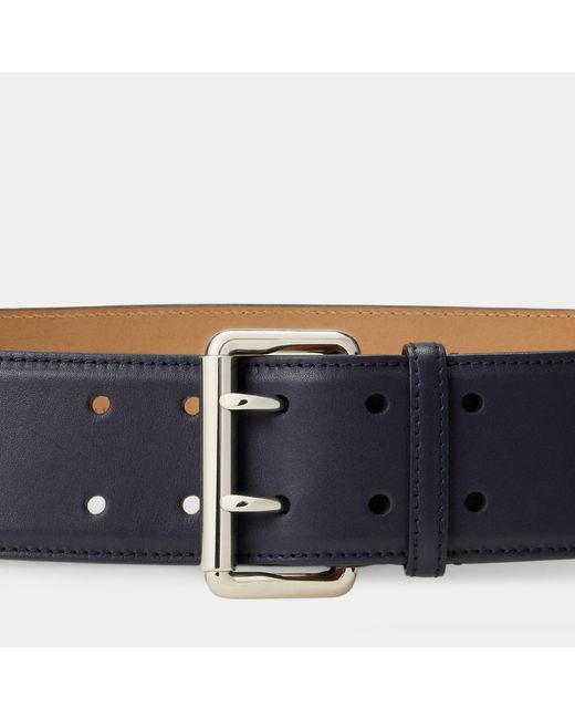 Ralph Lauren Blue Calfskin Double-Prong Belt