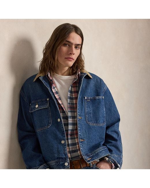 Ralph Lauren Blue Denim Corduroy-Collar Trucker Jacket for men