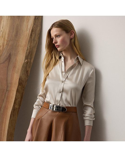 Ralph Lauren Brown Cameron Straight Fit Silk Shirt