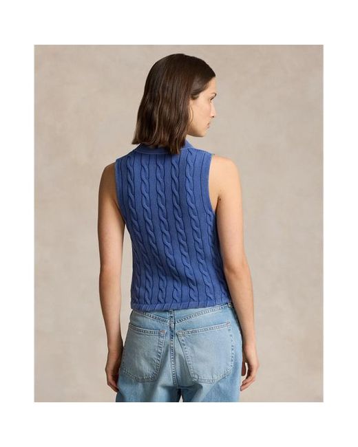 Polo Ralph Lauren Blue Cable-knit Cropped Polo Shirt