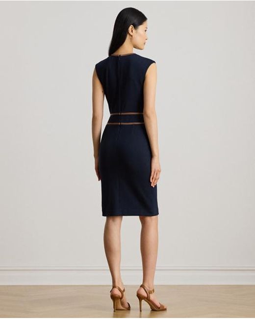 Ralph Lauren Blue Fischgrat-Kleid Mit Flügelärmeln