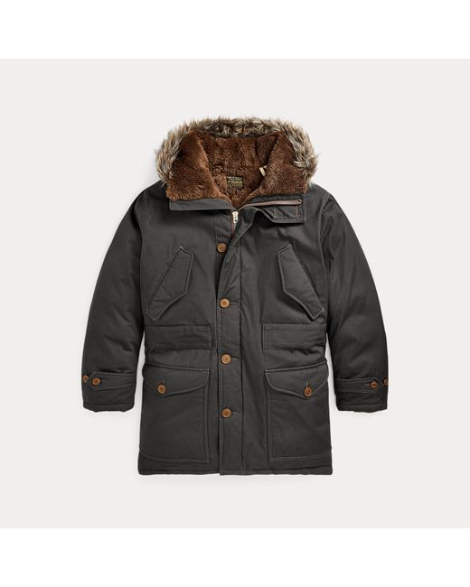 RRL Gray Faux Fur-Trim Oilcloth Parka for men