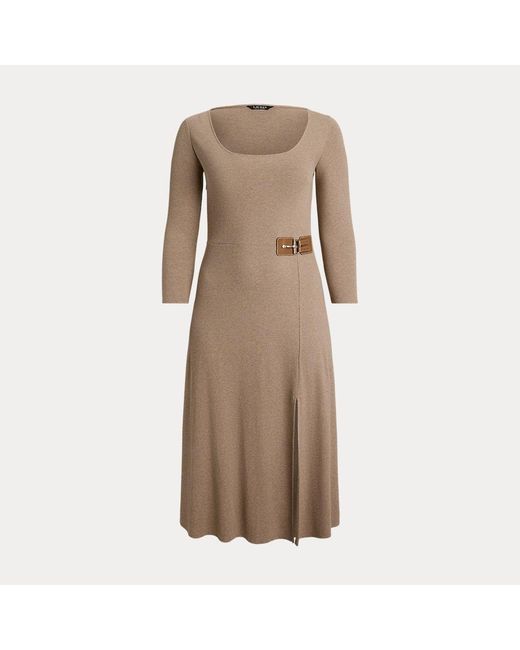 Taglie Plus - Abito medio in maglia a coste con fibbia di Ralph Lauren in Brown