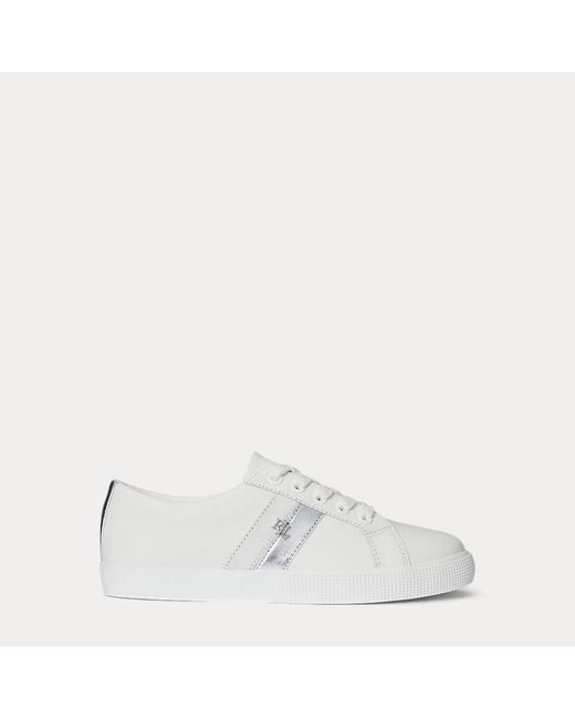 Ralph Lauren White Janson Ii Metallic-Trim Leather Trainer
