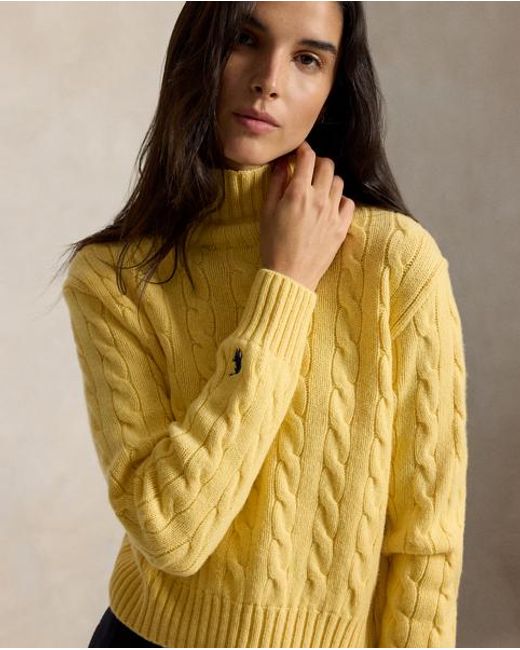Polo Ralph Lauren Yellow Cable-Knit Wool-Cashmere Rollneck