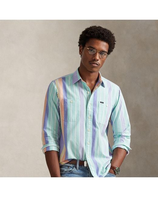 Polo Ralph Lauren Blue Custom Fit Striped Oxford Workshirt for men