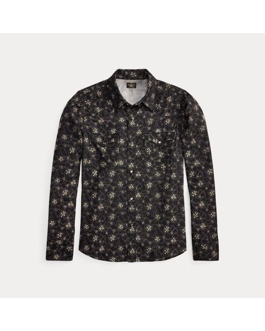 RRL Black Floral-Print Cotton Western Shirt
