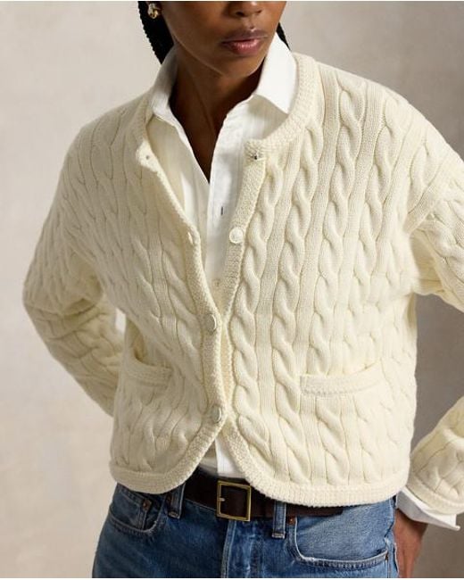 Polo Ralph Lauren Natural Cable-Knit Cotton-Blend Cardigan