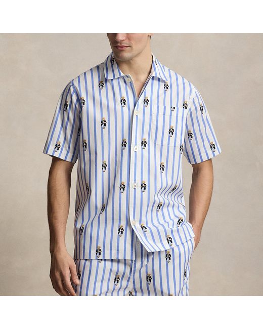 Polo Ralph Lauren Blue Polo Bear Striped Poplin Pyjama Shirt for men