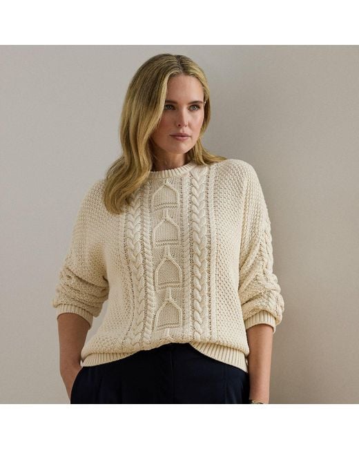 Ralph Lauren Natural Ralph Lauren Cable-Knit Cotton Crewneck Sweater