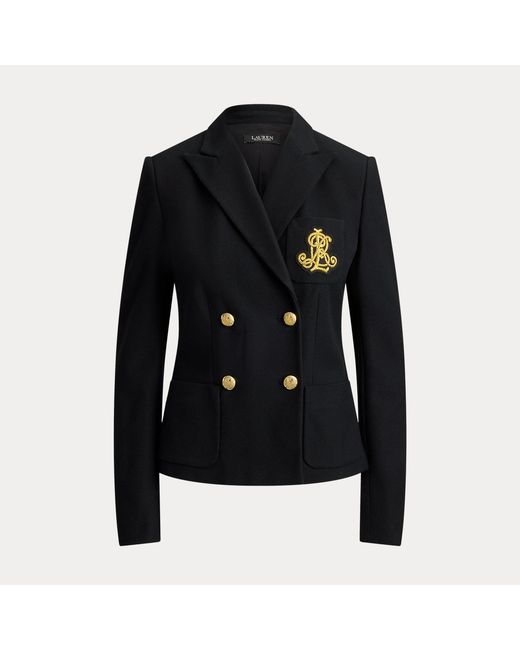 Ralph Lauren Black Double-Breasted Stretch Piqué Blazer