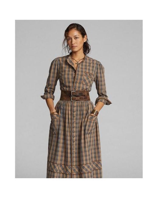 RRL Brown Kariertes Kleid aus Baumwoll-Jaspé