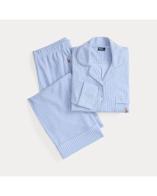 Polo Ralph Lauren Blue Langärmliger Jersey-Pyjama Mit Streifen