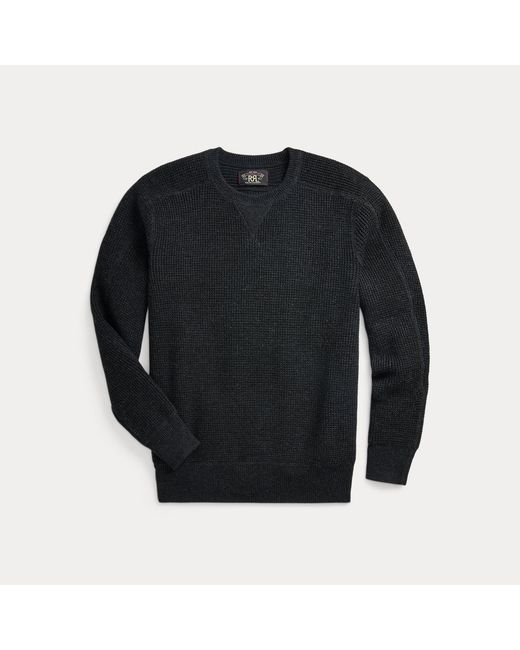 RRL Black Waffle-Knit Cotton-Wool Jumper for men