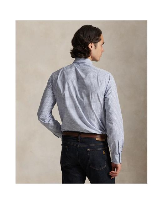 Camicia in popeline a quadri Custom-Fit di Polo Ralph Lauren in Blue da Uomo