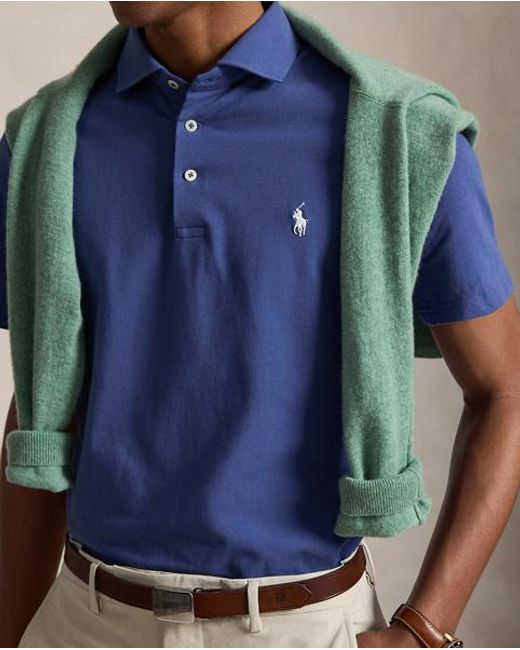 Ralph Lauren Blue Tailored Fit Performance Polo Shirt for men