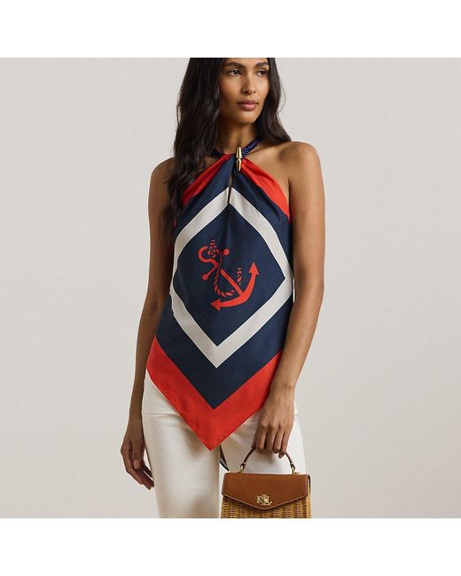 Bauletto Farrah piccolo in rattan di Ralph Lauren in Blue