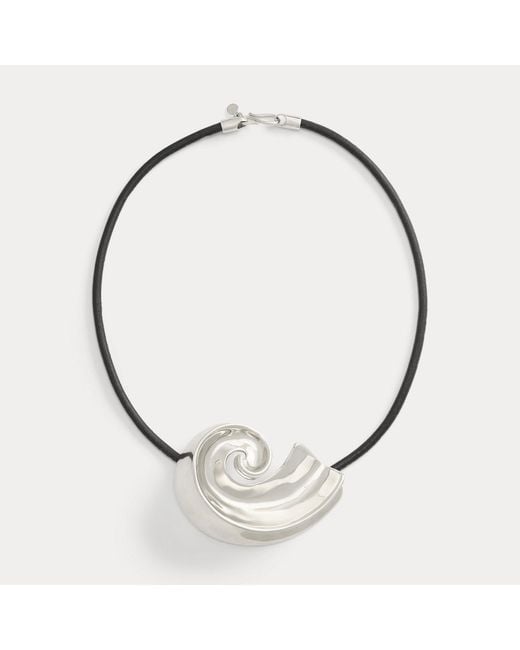 Ralph Lauren Metallic Tone Shell Leather Necklace