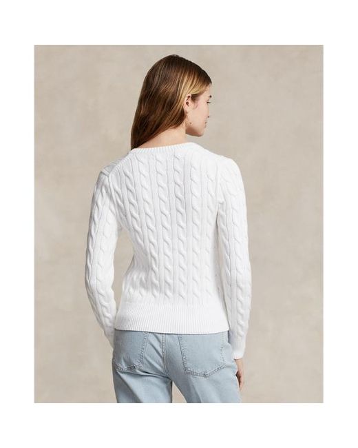 Ralph Lauren White Cable-knit Cotton Crewneck Cardigan